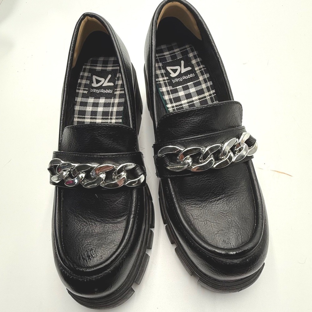 Dirty Laundry Nit-002 Black Chunky Platform Chain Loafers Women's 8 Lug Sole
